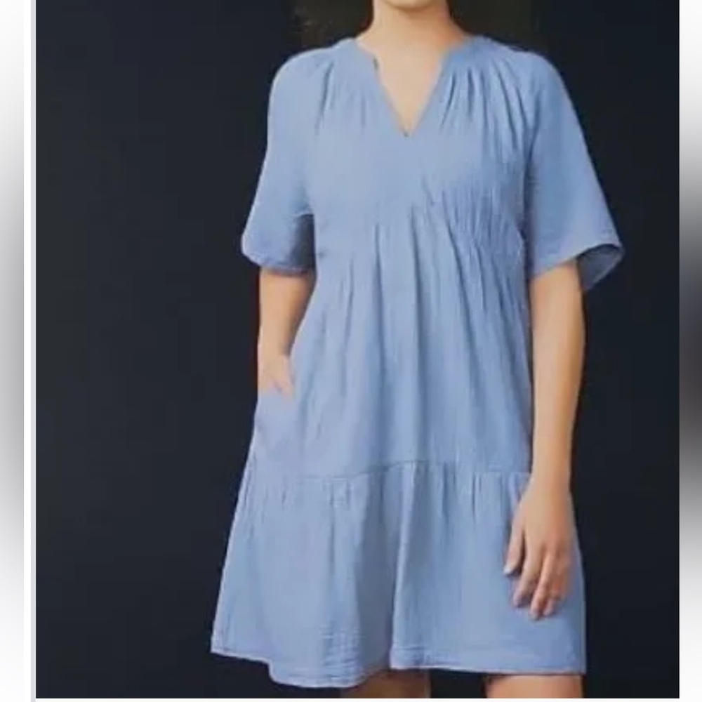 Ladies dress blue color pockets GAP Soft Blue Textured dress